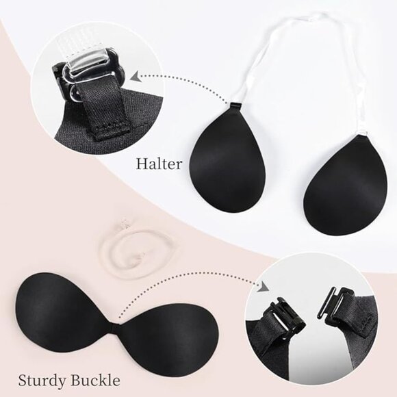 New Invisible Adhesive Strapless Bra D Cup with Clear Halter Neck Strap Size D - Picture 3 of 12